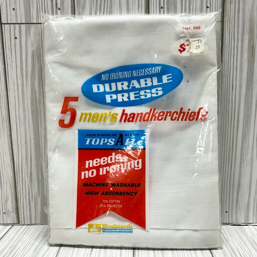 Vintage Woolworth Mens White Cotton Poly Handkerchiefs Package of 4 NOS